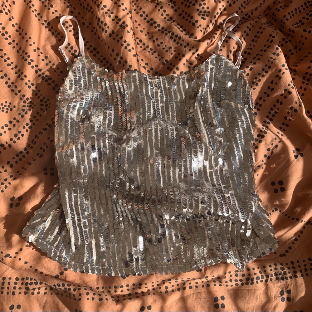 Silver Sequin Tank Embellishment Crop Top S